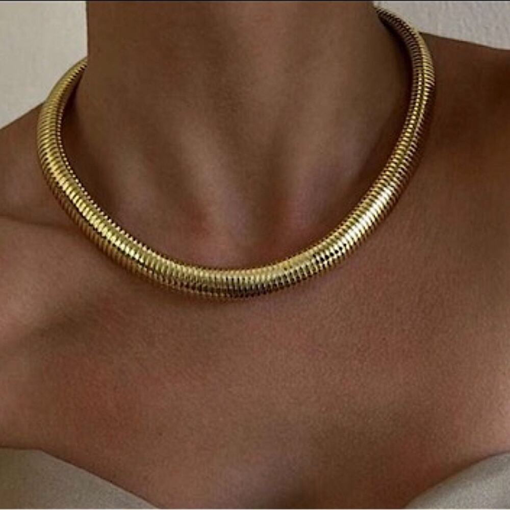 Gold Collar Statement Choker Grunge Punk Spiral Necklace
